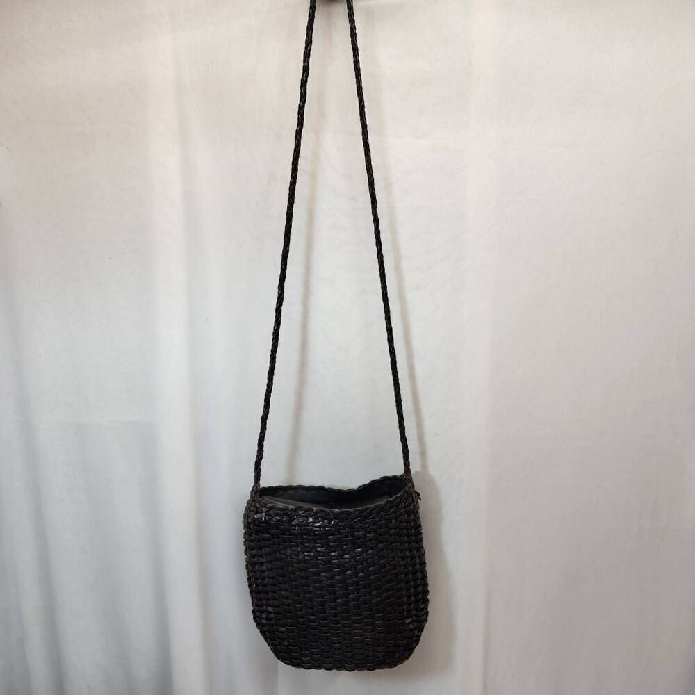 Elllepi Genuine Leather Woven Leather Bucket Crossbody Bag Handmade - Picture 3 of 9